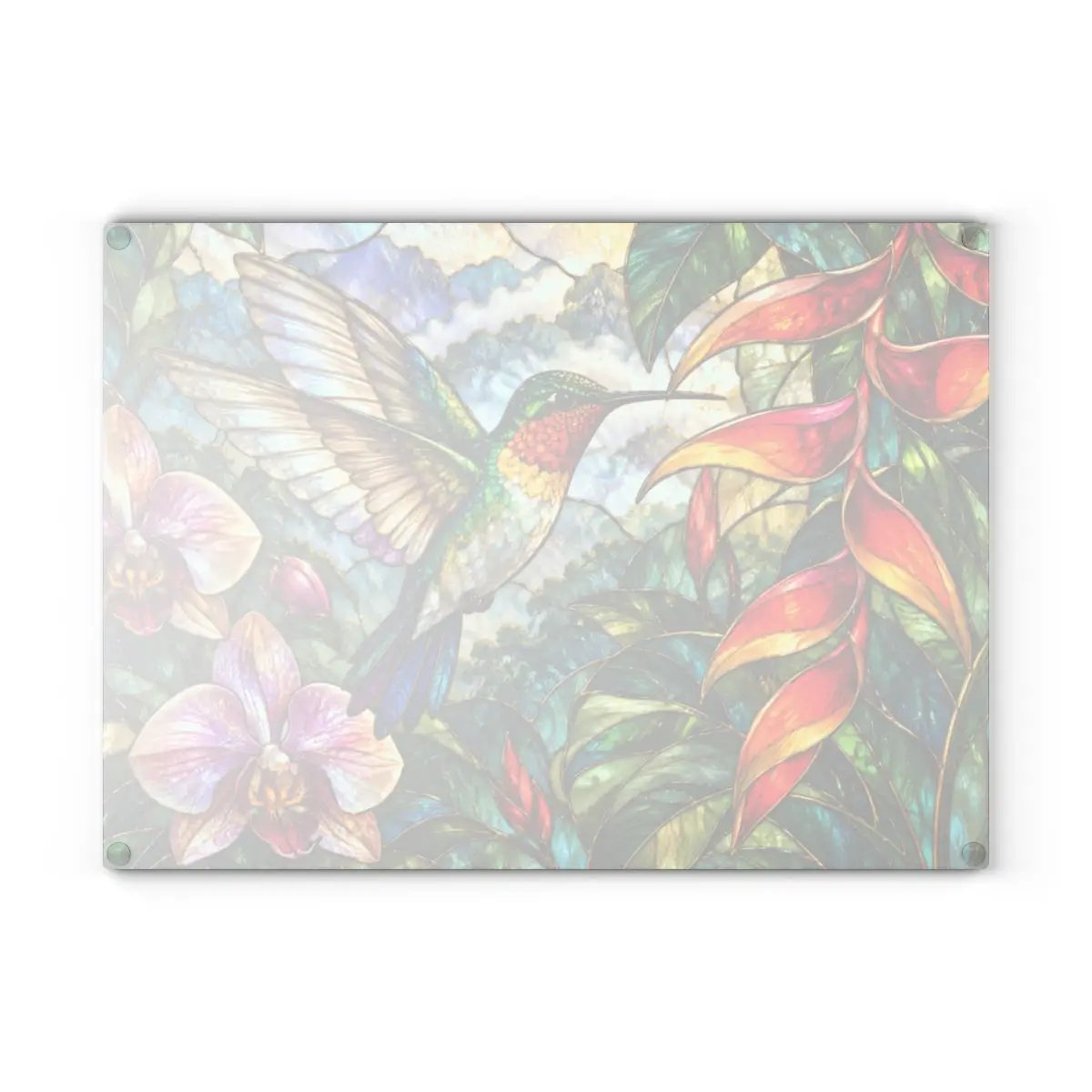 Hummingbird Cutting Board, Stained Glass Bird Decor, Tropical Orchid Kitchen Decor, Floral Hummingbird Gift, Nature Lover Gift