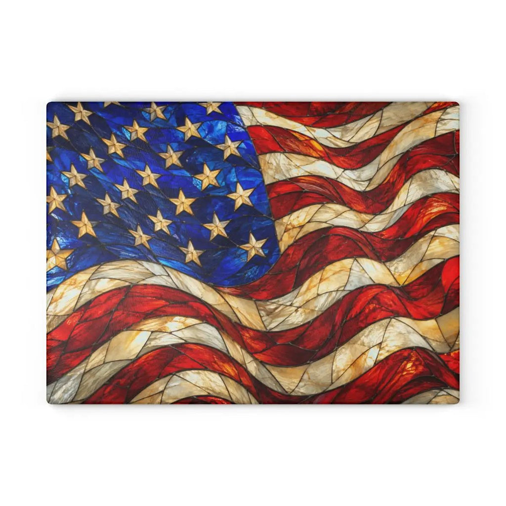 American Patriotic Flag Glass Cutting Board, Stained Glass Style USA Flag, Americana Kitchen Decor, Patriotic Gift