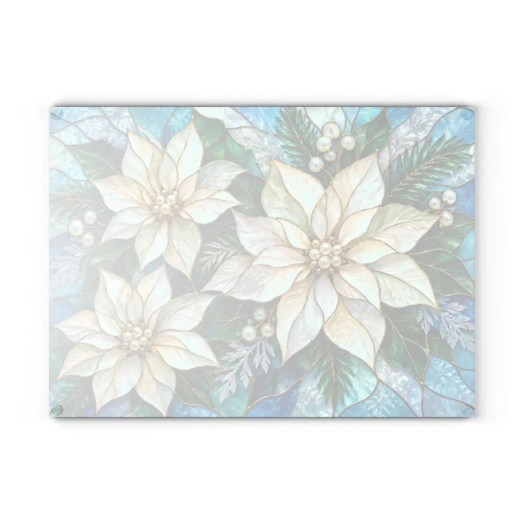 Winter Poinsettia Glass Cutting Board, Holiday Kitchen Decor, Floral Serving Board, Christmas Hostess Gift, Seasonal Home Accent Gift