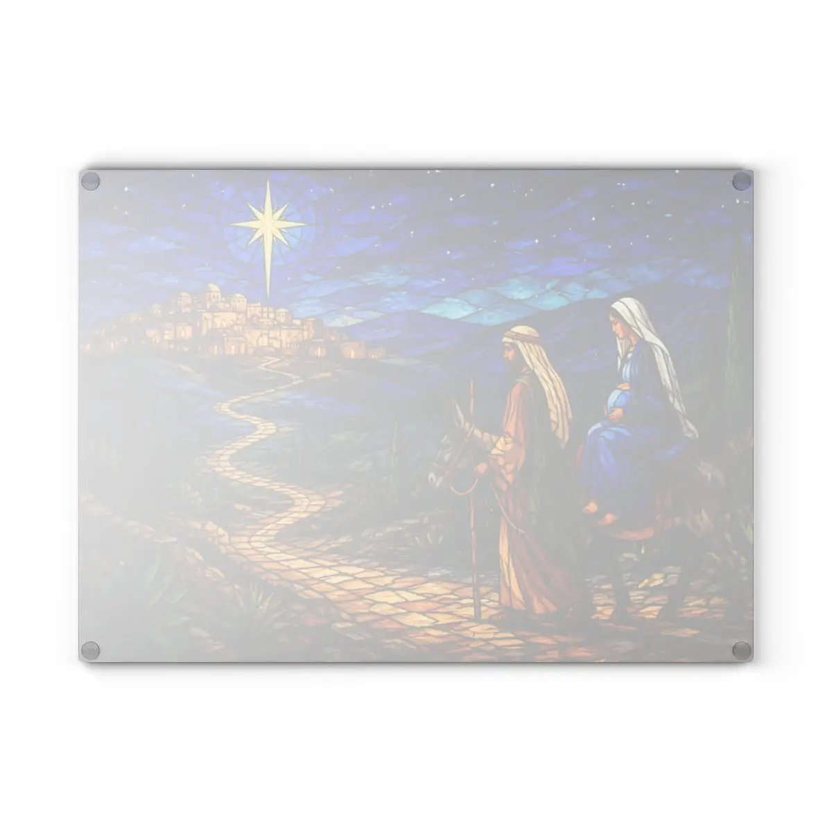 Road to Bethlehem Glass Cutting Board, Christian Christmas Gift, Mary and Joseph Nativity Decor, Religious Christmas Kitchen Decor