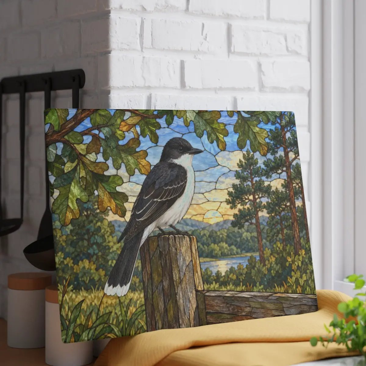 Eastern Kingbird Glass Cutting Board, Backyard Bird Kitchen Decor, Birdwatcher Gift, Songbird Serving Board, Nature Lover Gift
