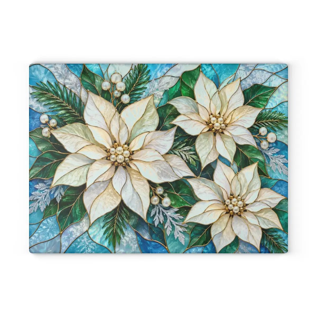Winter Poinsettia Glass Cutting Board, Holiday Kitchen Decor, Floral Serving Board, Christmas Hostess Gift, Seasonal Home Accent Gift
