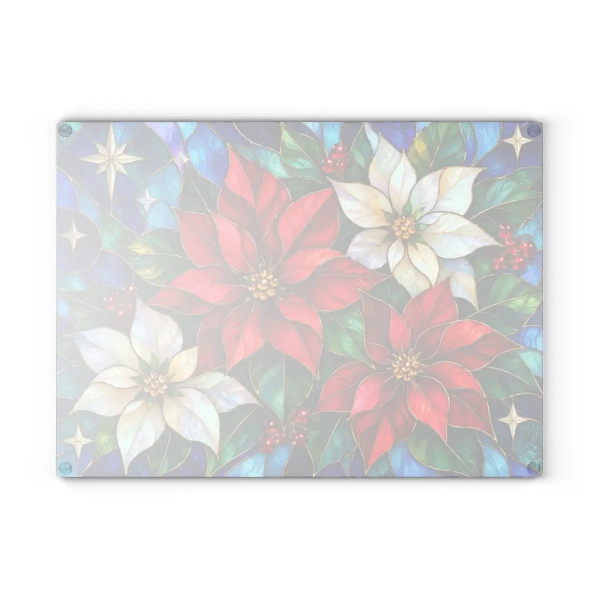 Christmas Poinsettia Glass Cutting Board, Stained Glass Floral Kitchen Decor, Holiday Serving Board, Festive Christmas Kitchen Gift