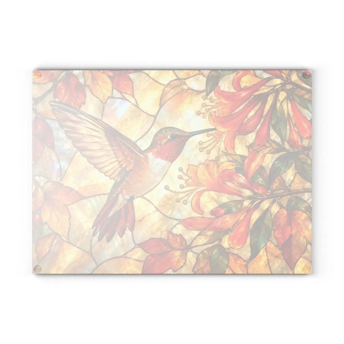 Hummingbird Cutting Board, Stained Glass Hummingbird Decor, Autumn Floral Kitchen Decor, Bird Lover Gift, Fall Hostess Gift