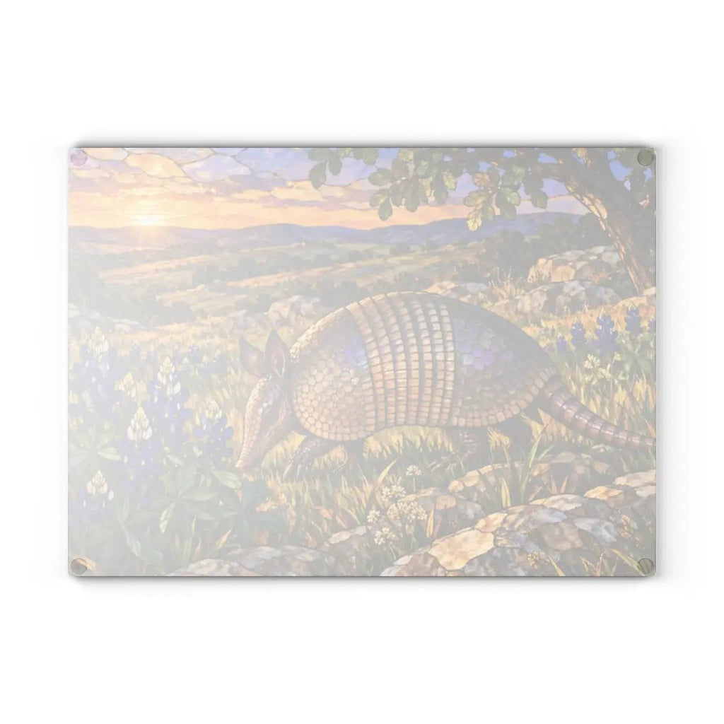 Texas Armadillo Glass Cutting Board, Bluebonnet Kitchen Decor, Wildlife Chopping Board, Southwestern Countryside Kitchen Gift, 2 Sizes