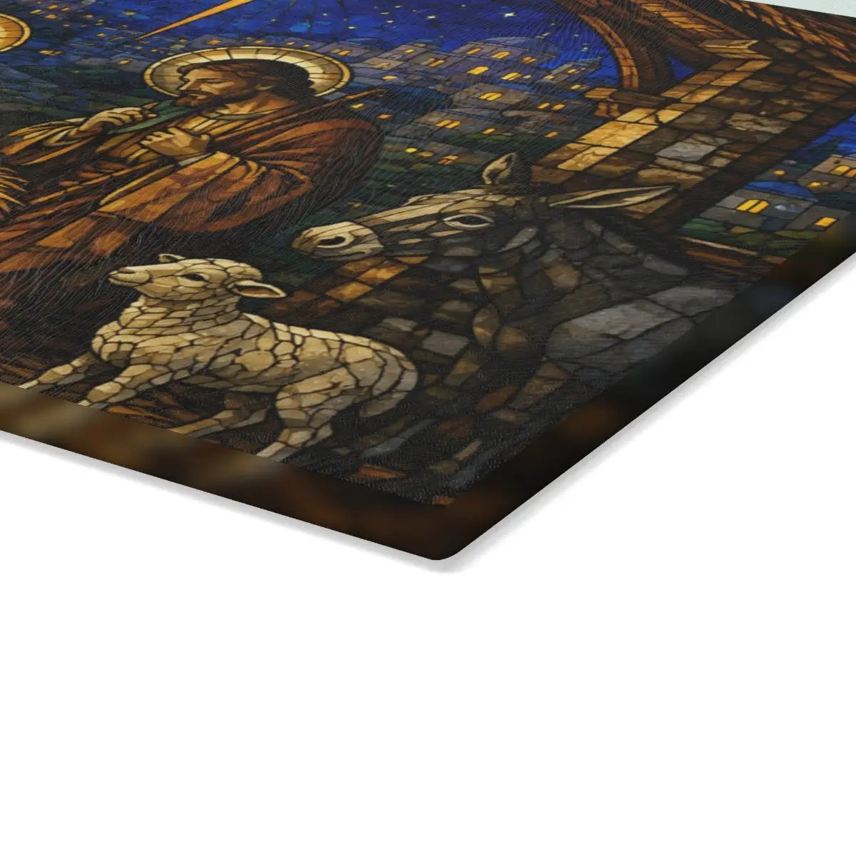 Nativity Glass Cutting Board, Stained Glass Christmas Decor, Holy Family Christian Kitchen Gift, Religious Christmas Cutting Board