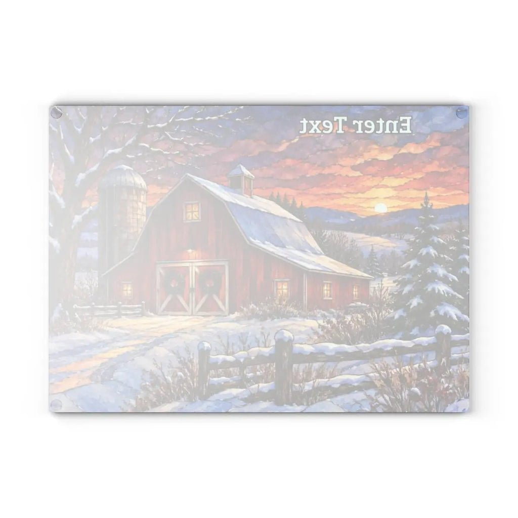 Winter Red Barn Glass Cutting Board, Country Christmas Kitchen Decor, Farmhouse Cutting Board, Rustic Winter Barn Gift