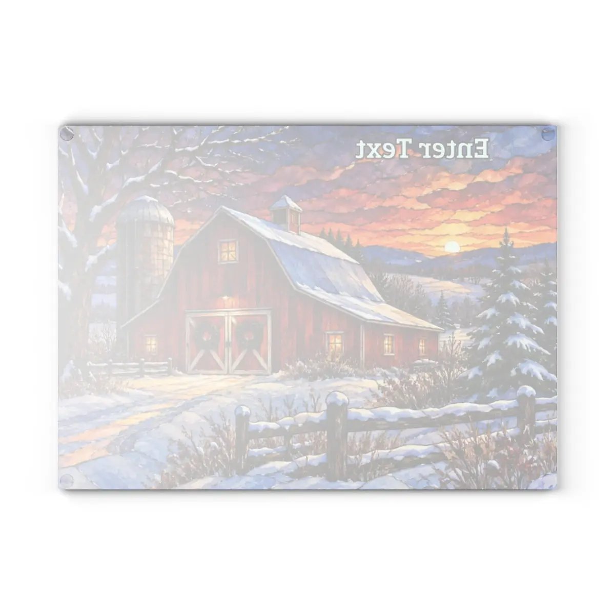 Winter Red Barn Glass Cutting Board, Country Christmas Kitchen Decor, Farmhouse Cutting Board, Rustic Winter Barn Gift