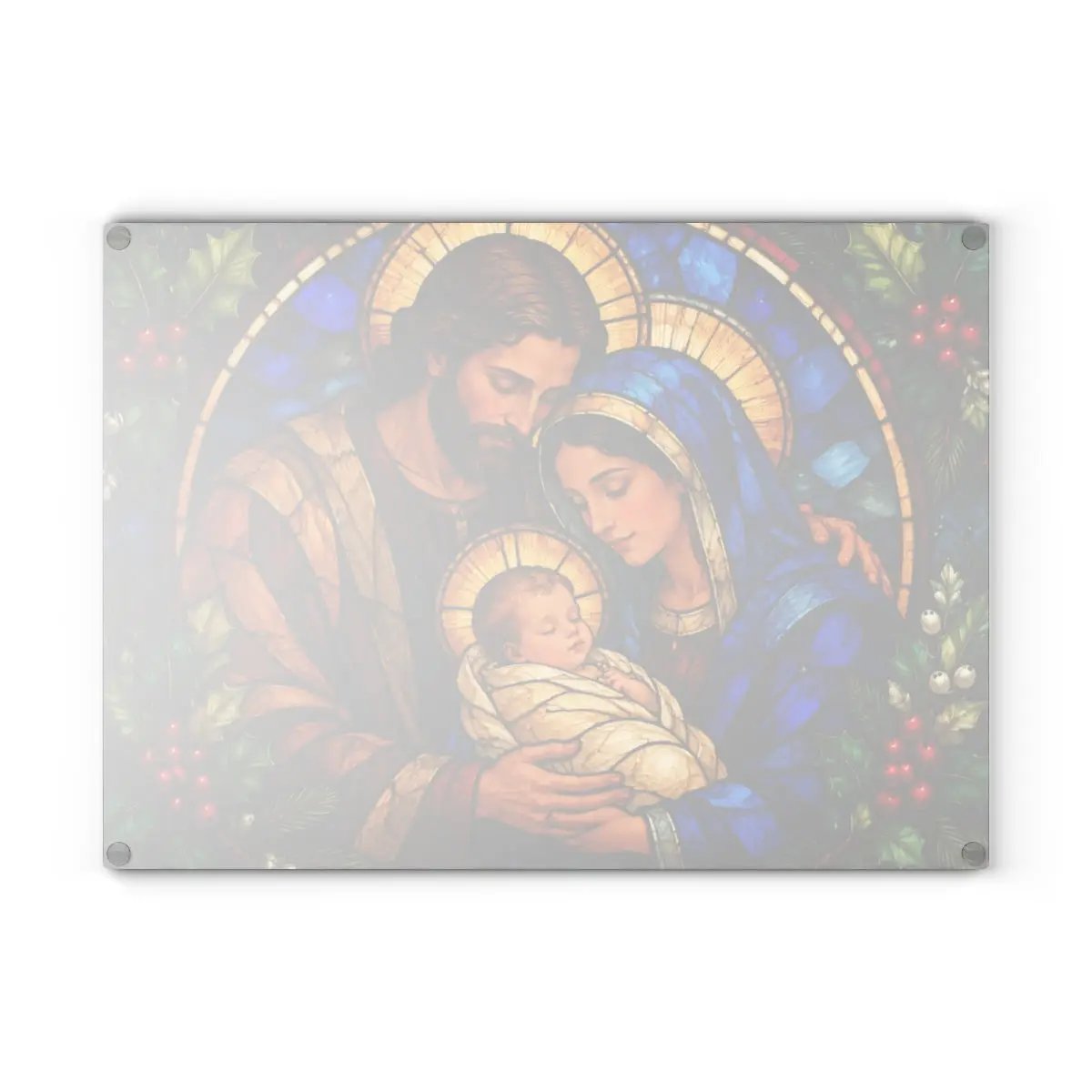 Holy Family Glass Cutting Board, Christian Christmas Gift, Nativity Kitchen Decor, Mary Joseph Baby Jesus, Religious Christmas Decor