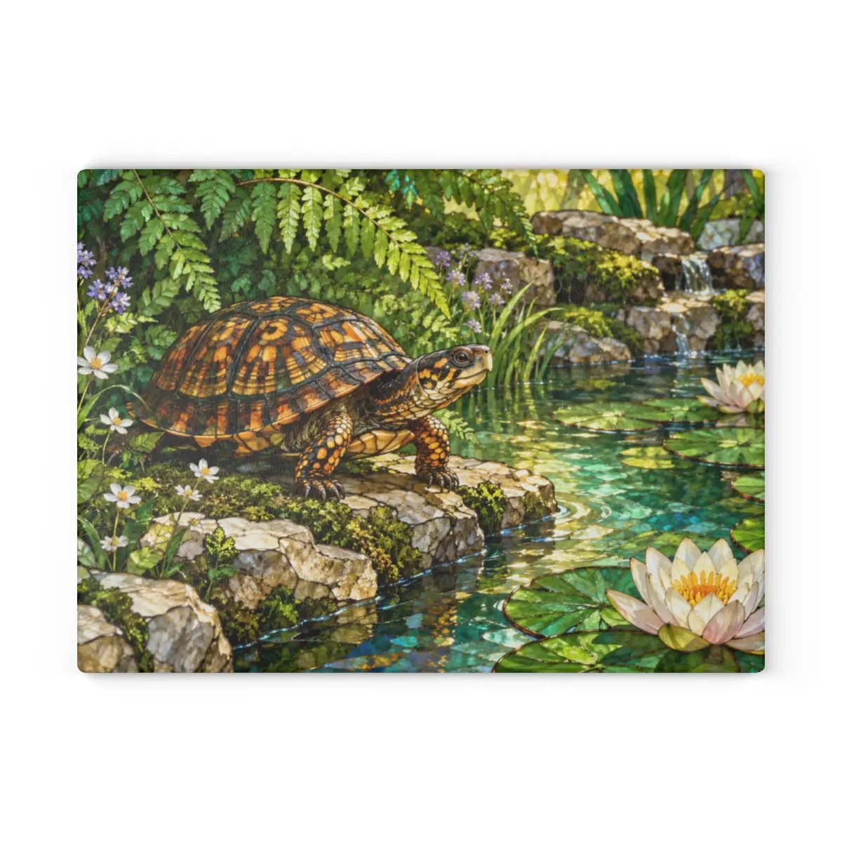 Box Turtle Glass Cutting Board, Pond Nature Kitchen Decor, Reptile Lover Gift, Wildlife Chopping Board, Decorative Tempered Glass Board