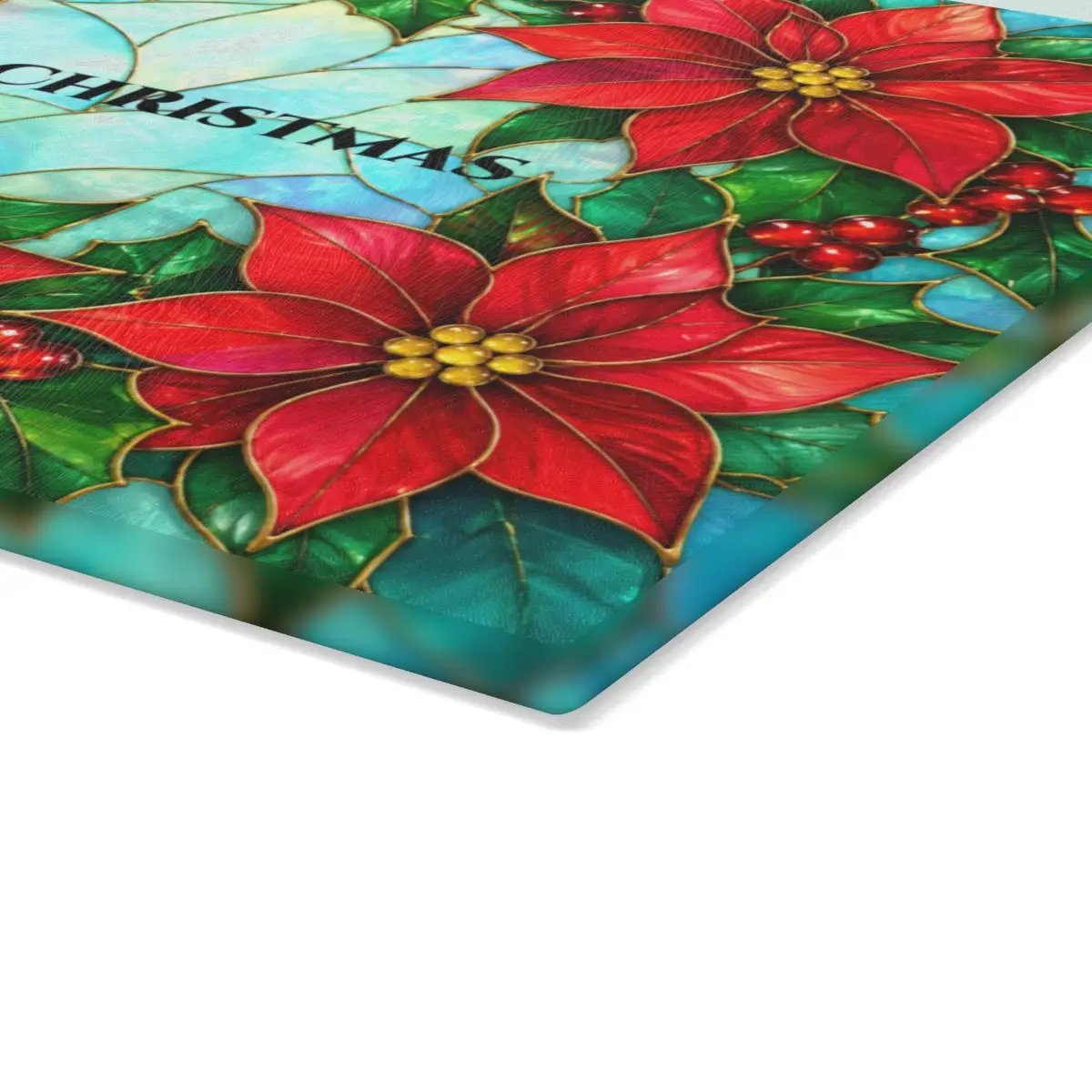 Poinsettia Glass Cutting Board, Christmas Kitchen Decor, Stained Glass Holiday Floral Chopping Board, Festive Hostess Gift for Home Cooks