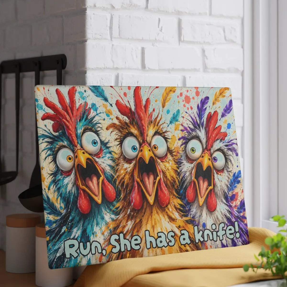 Funny Screaming Chickens Cutting Board, Personalized Chicken Gift, Screaming Chicken Kitchen Decor, Custom Hen Cutting Board, Chicken Lover Gift