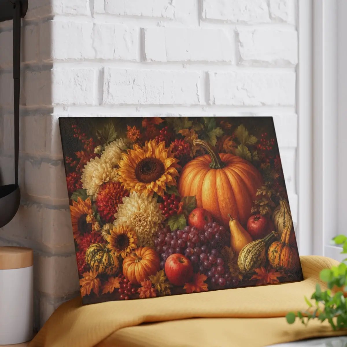 Fall Glass Cutting Board, Pumpkin Sunflower Kitchen Decor, Autumn Harvest Cutting Board, Thanksgiving Kitchen Gift