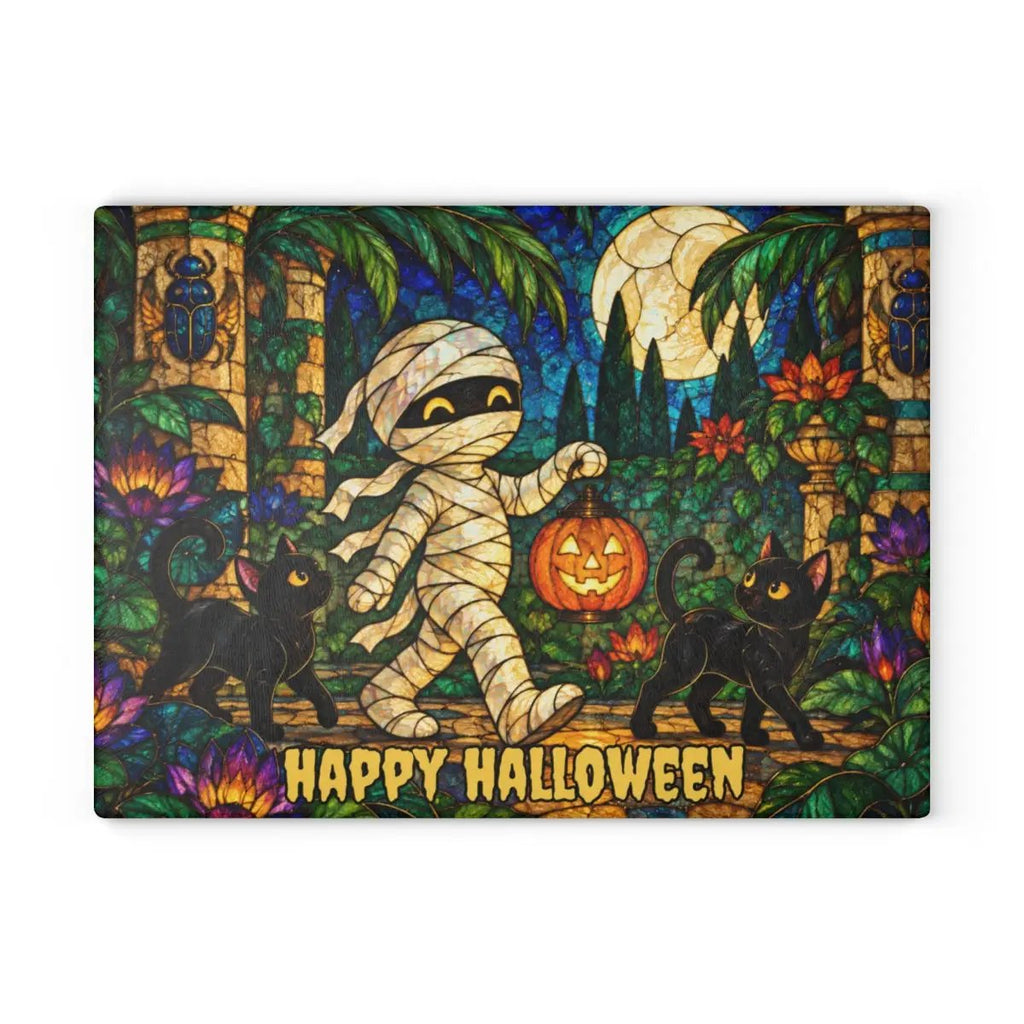 Halloween Mummy Personalized Glass Cutting Board, Spooky Kitchen Decor