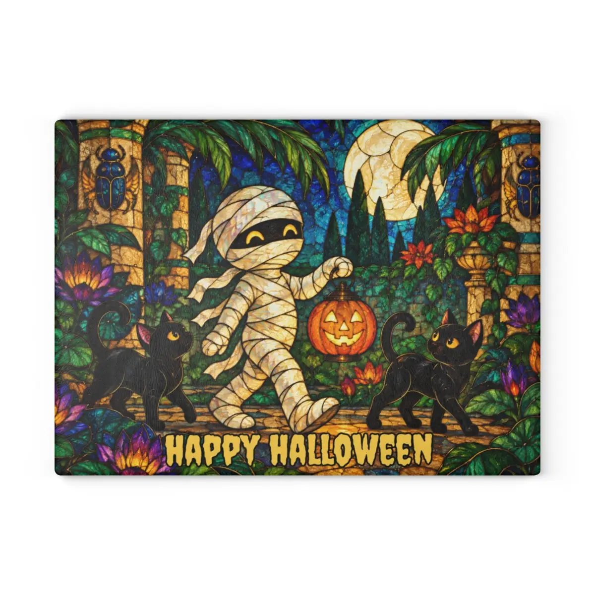 Halloween Mummy Personalized Glass Cutting Board, Spooky Kitchen Decor