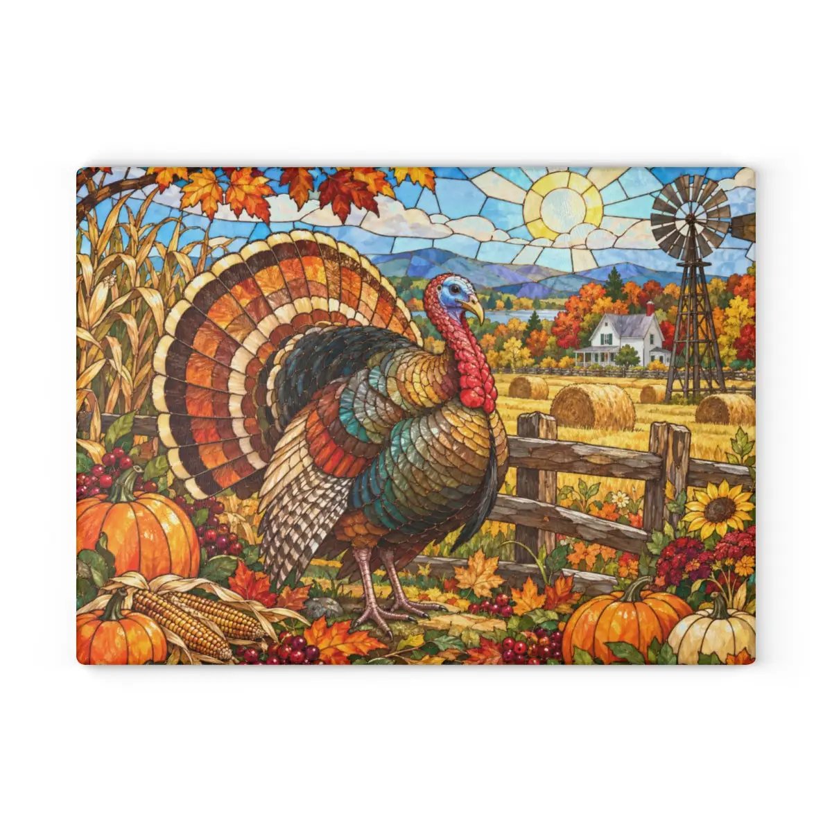 Thanksgiving Turkey Glass Cutting Board, Farmhouse Fall Kitchen Decor, Country Harvest Turkey Cutting Board, Autumn Kitchen Gift