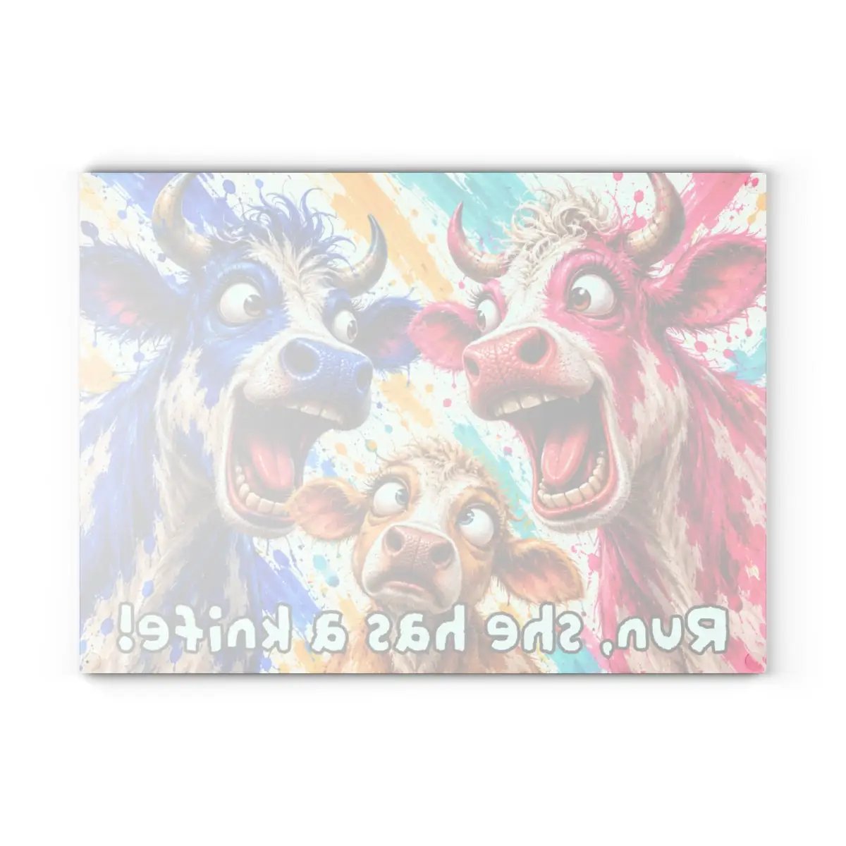 Funny Cow Family Cutting Board, Screaming Cow Kitchen Decor, Colorful Farmhouse Gift, Cow Lover Glass Cutting Board