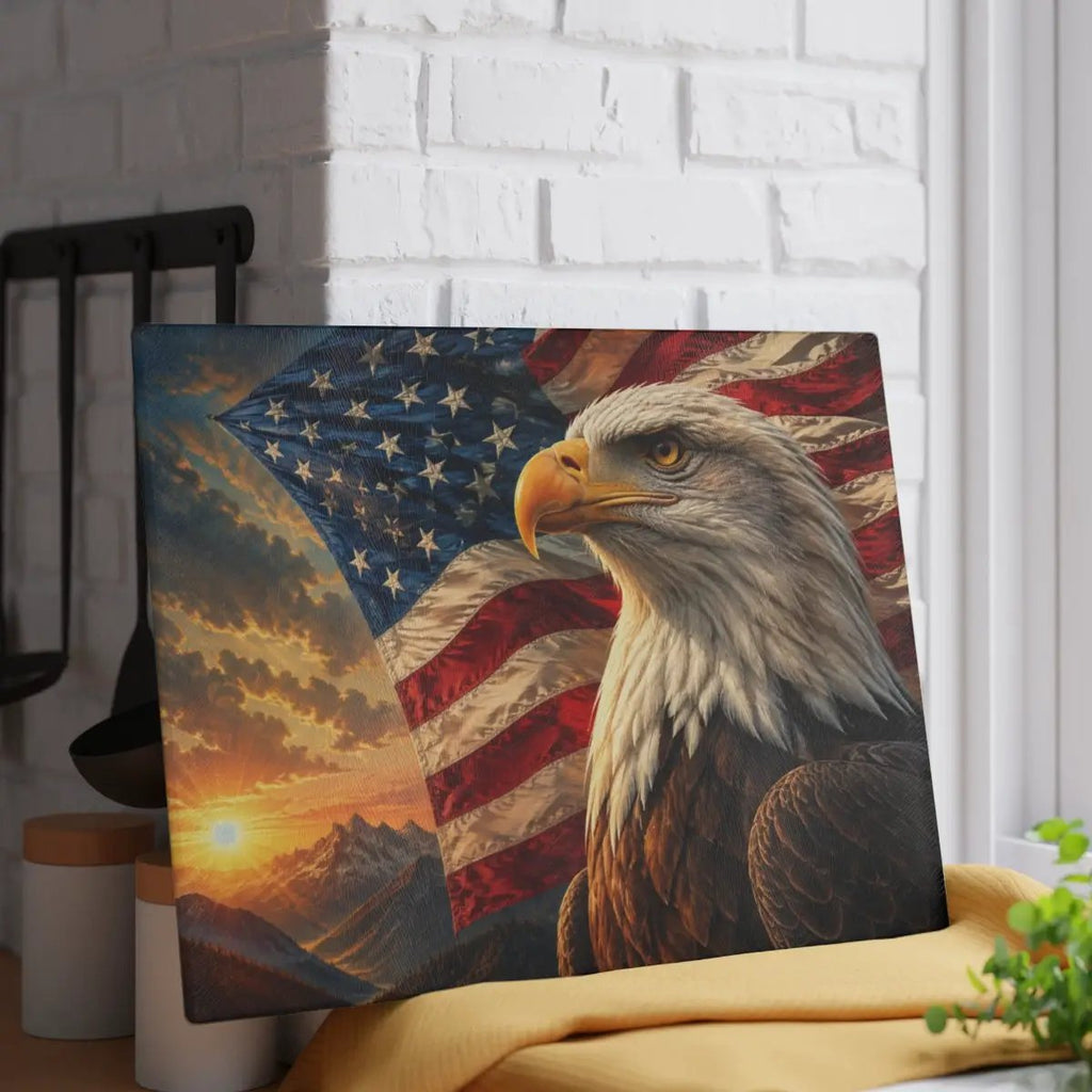 Patriotic Eagle Cutting Board, American Flag Glass Cutting Board, Bald Eagle Kitchen Decor, USA Patriotic Gift, Americana Home Decor