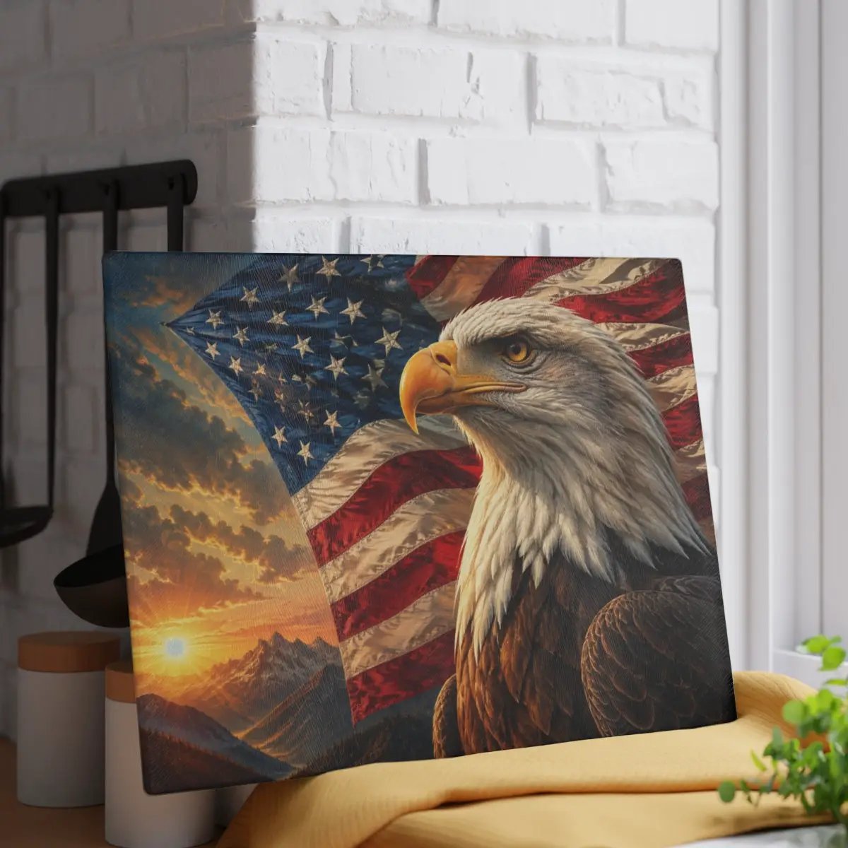 Patriotic Eagle Cutting Board, American Flag Glass Cutting Board, Bald Eagle Kitchen Decor, USA Patriotic Gift, Americana Home Decor