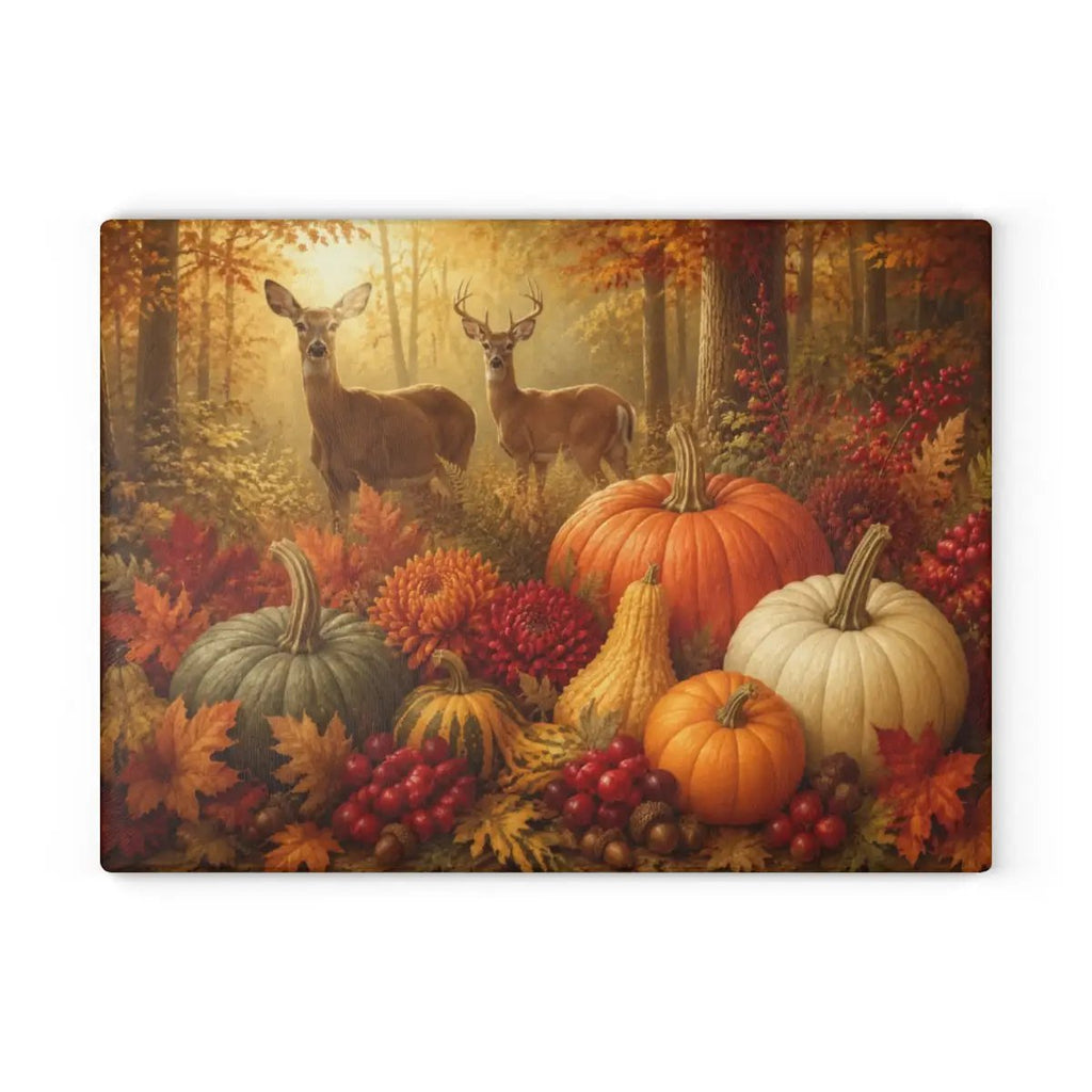 Deer Glass Cutting Board, Woodland Fall Kitchen Decor, Pumpkin Harvest Cutting Board, Rustic Autumn Gift