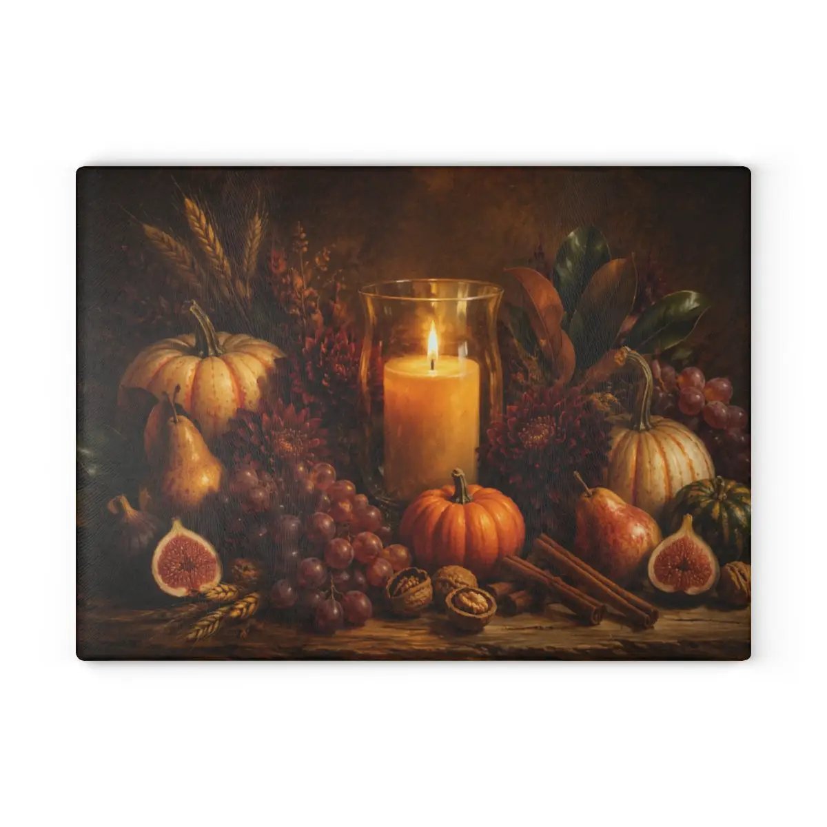 Fall Candle Glass Cutting Board, Cozy Autumn Kitchen Decor, Pumpkin Harvest Cutting Board, Thanksgiving Hostess Gift