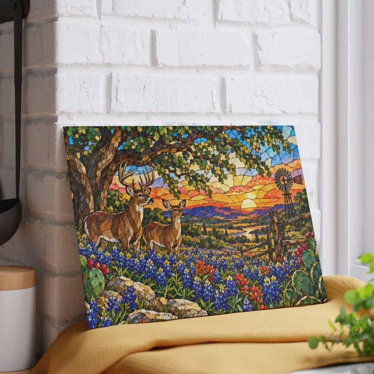 White Tailed Deer Glass Cutting Board, Texas Bluebonnet Kitchen Decor, Whitetail Buck Gift, Western Wildlife Art, Ranch House Decor
