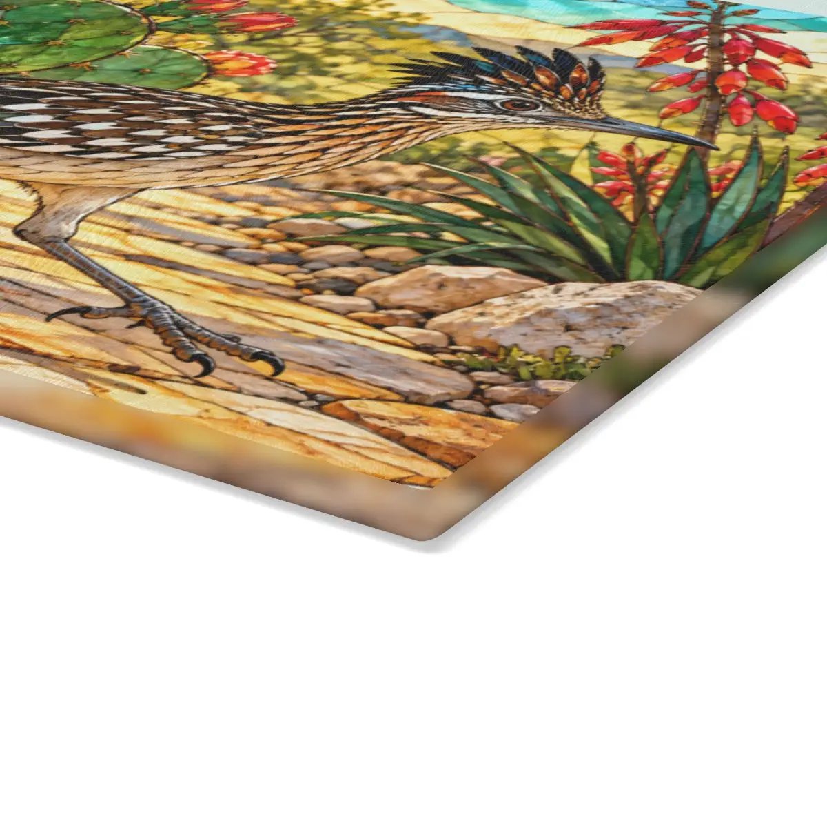 Roadrunner Glass Cutting Board, Desert Bird Kitchen Decor, Southwestern Cactus Chopping Board, Wildlife Lover Gift, Kitchen Counter Accent