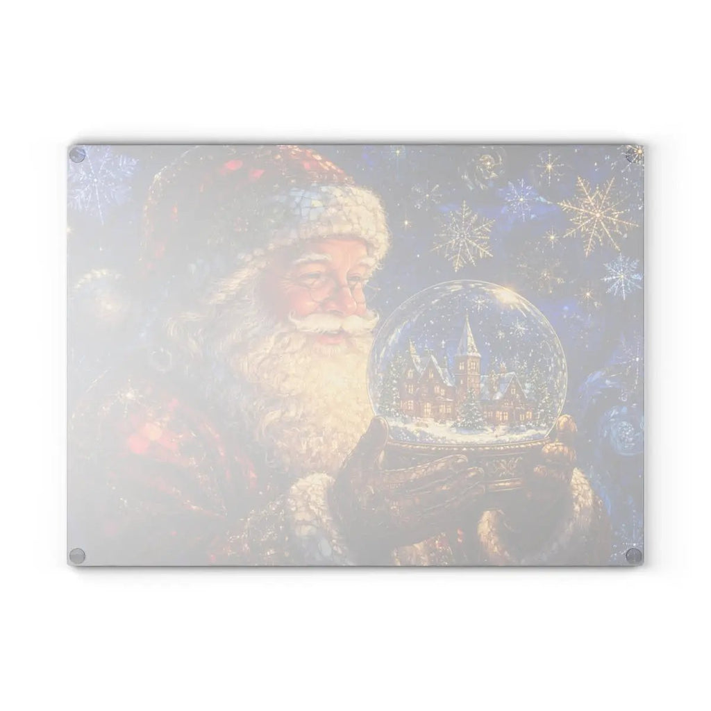 Santa Snow Globe Glass Cutting Board, Stained Glass Christmas Decor, Santa Claus Kitchen Gift, Holiday Serving Board, Christmas Gift