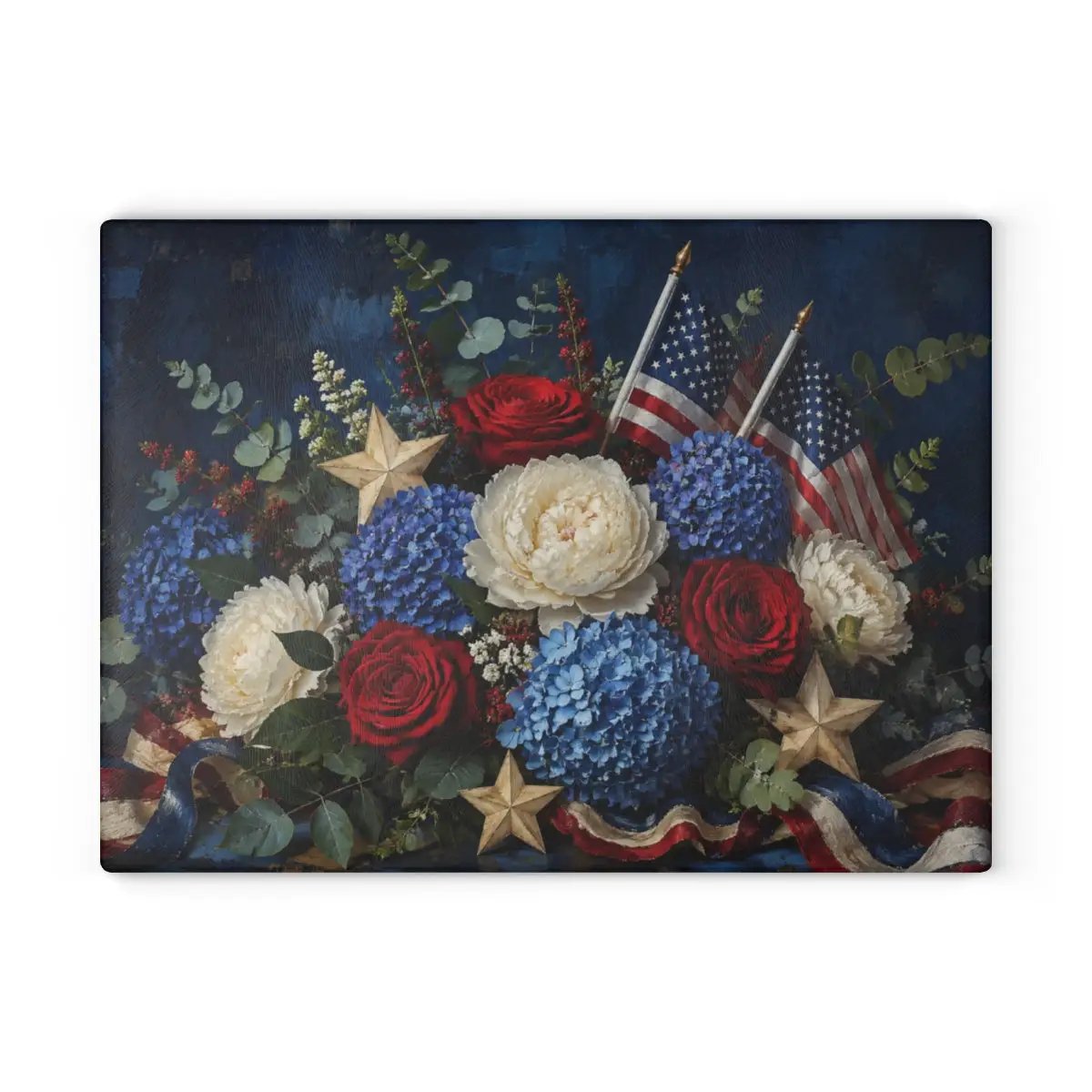 Patriotic Floral Cutting Board, American Flag Glass Cutting Board, Red White Blue Kitchen Decor, Americana Gift, 4th of July Decor