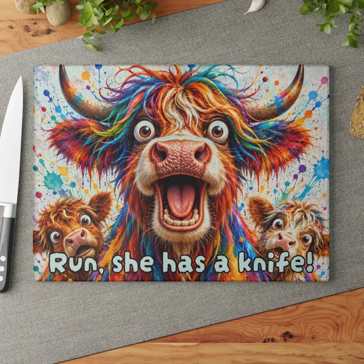 Highland Cow Cutting Board, Funny Cow Kitchen Decor, Colorful Highland Cow Gift, Cow Lover Farmhouse Decor
