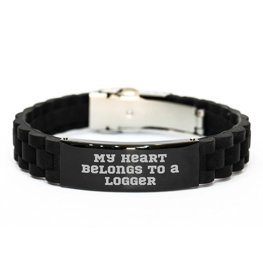 Funny Logger Gifts from Men, Unique Glide lock Clasp Bracelet for Logger, 'My Heart Belongs To A Logger' Quote, Adjustable, Rust-Resistant, Graduation Gifts for Men
