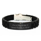 Magistrate Gifts Funny Quote Glide lock Clasp Bracelet for Men, Adjustable Black Stainless Steel and Silicone, Gifts from Friends for Magistrate, Christmas Unique Gifts