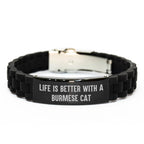 Burmese Cat Lover Funny Gifts for Men Valentine's Unique Glide lock Clasp Bracelet, Gifts from Women to Men