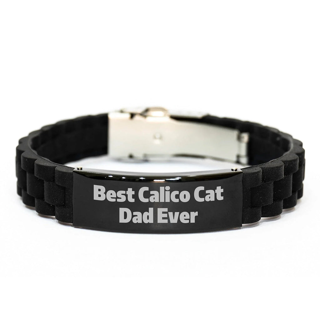 Funny Calico Cat Dad Ever Quote Glide lock Clasp Bracelet
