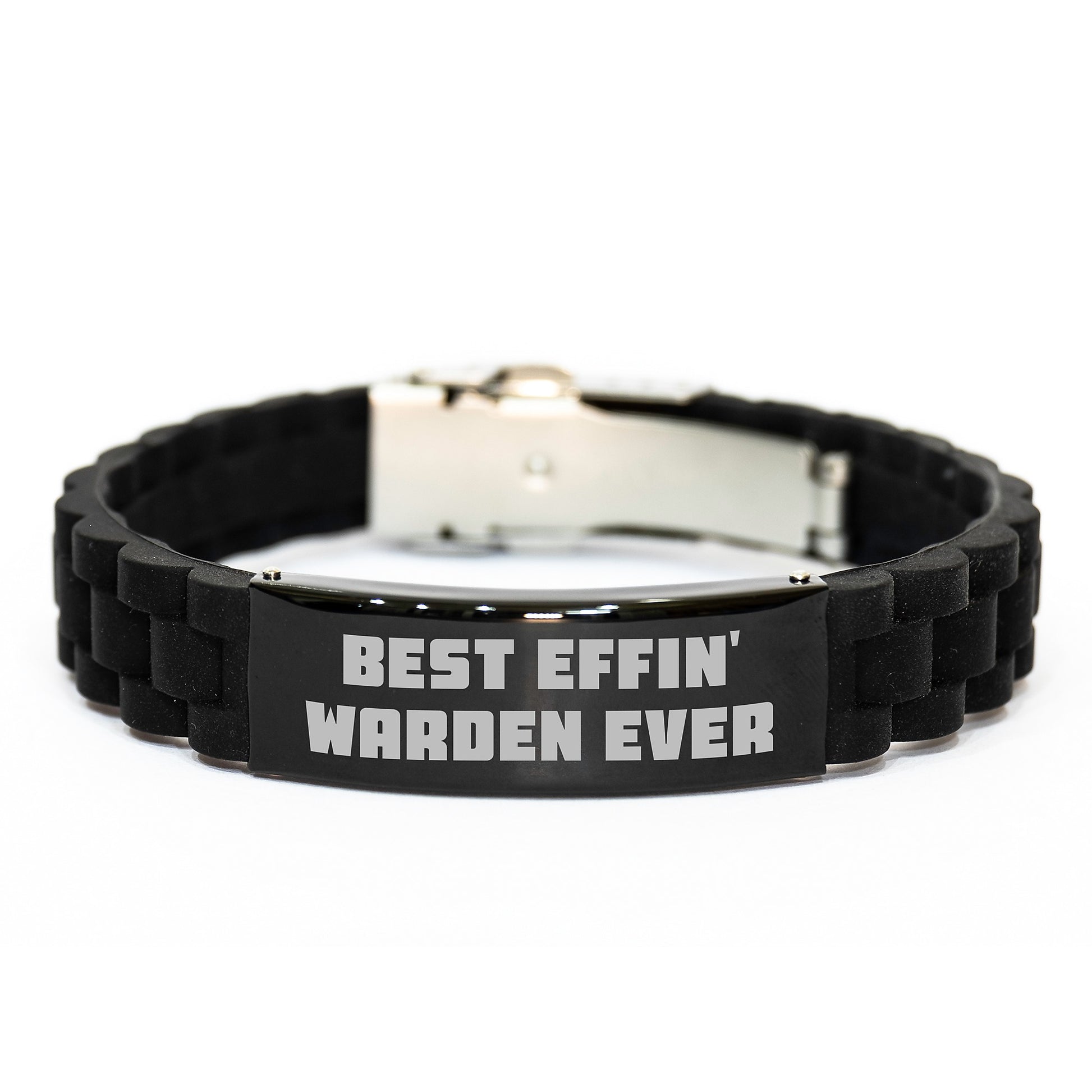 Funny Warden Gifts from Friends, Best Effin' Warden Ever Glide lock Clasp Bracelet for Him, Black Stainless Steel Christmas Unique Presents - Image 1