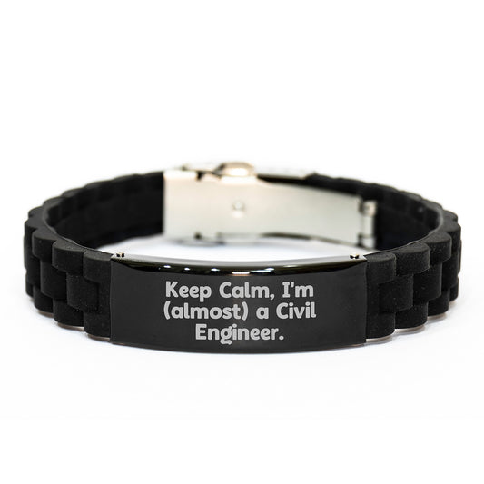 Civil Engineer Enthusiast Gifts for Him Funny Quote Glide lock Clasp Bracelet, Black Stainless Steel, Adjustable - Gifts from Family for Civil Engineers - Image 1