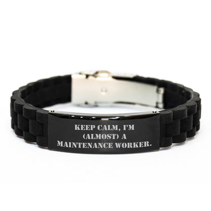 Maintenance Worker Gifts for Men Funny Glide lock Clasp Bracelet Keep Calm I'm (almost) A Maintenance Worker. Gifts from Family - Image 1