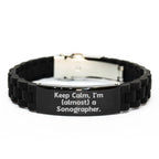 Funny Sonographer Gifts from Friends, Unique Inspirational Quote Glide lock Clasp Birthday Jewelry for Sonographer, Adjustable Black Stainless Steel Silicone Women's Men's Gift