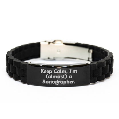 Funny Sonographer Gifts from Friends, Unique Inspirational Quote Glide lock Clasp Birthday Jewelry for Sonographer, Adjustable Black Stainless Steel Silicone Women's Men's Gift - Image 1