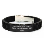 Funny Real Estate Agent Gifts, 'I Became A Real Estate Agent For The Money And Fame' Glide lock Clasp Bracelet for Birthday, Gifts from Men to Real Estate Agent, Unique Birthday Unique Gifts for Men