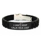 Funny Chef Gift Ideas, 'I Can't Keep Calm I'm A Chef' Glide lock Clasp Bracelet, Christmas Unique Gifts for Friends Family Men