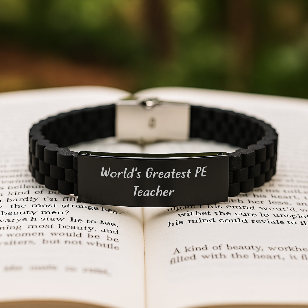 Christmas Gift for Her - World's Greatest Pe Teacher Bracelet Present - Image 2