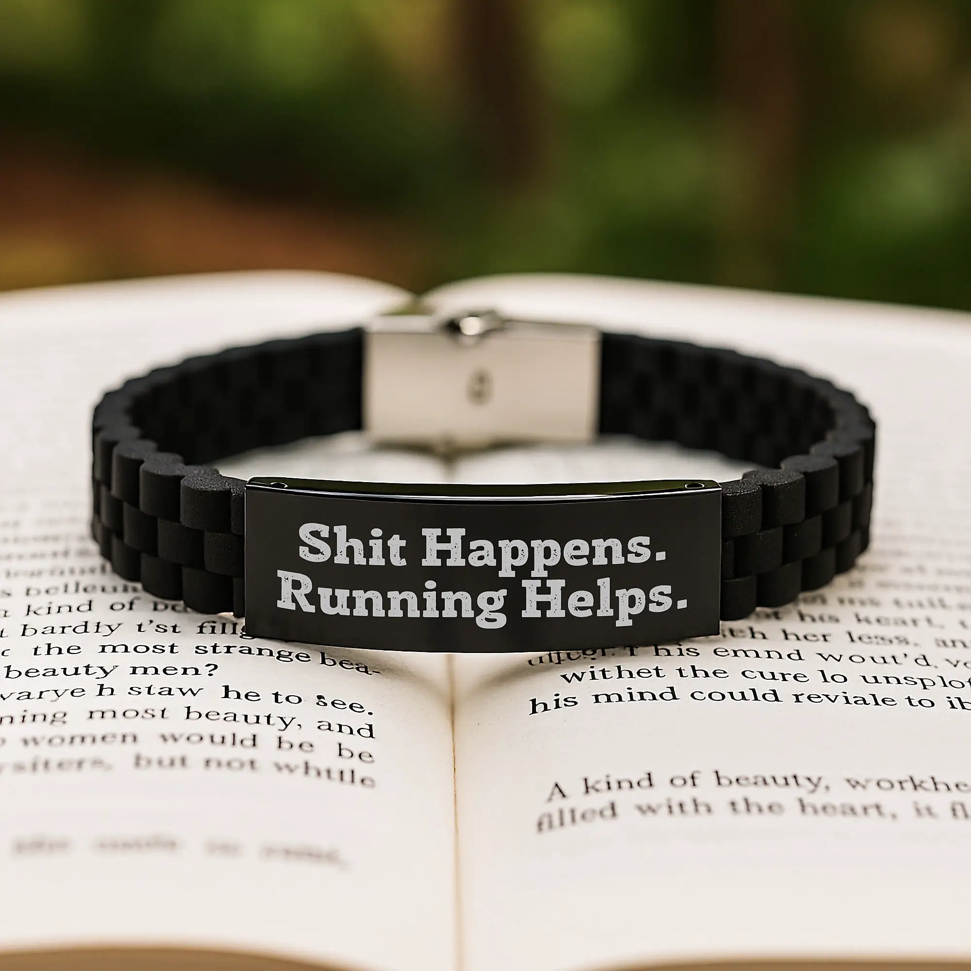 Funny Running Motivation Gifts for Men from Friends - 'Shit Happens. Running Helps.' Glide lock Clasp Bracelet, Adjustable Running Accessory for Men's Graduation Unique Gifts - Image 2