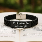 Georgia Gifts, I'd Rather Be In Georgia Glide lock Clasp Bracelet, Funny Quote, Adjustable for Men and Women, Unique Graduation Gift from Family or Friends