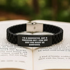 Carpenter's Humor Gift Ideas - Glide lock Clasp Black Stainless Steel Silicone Adjustable 9.05 Inch - Gifts from Friends for Carpenter Graduation Unique