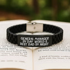General Manager Gifts for Men, Funny Quote 'By Day, World's Best Dad By Night' Glide lock Clasp Bracelet for Valentine's Unique Gifts
