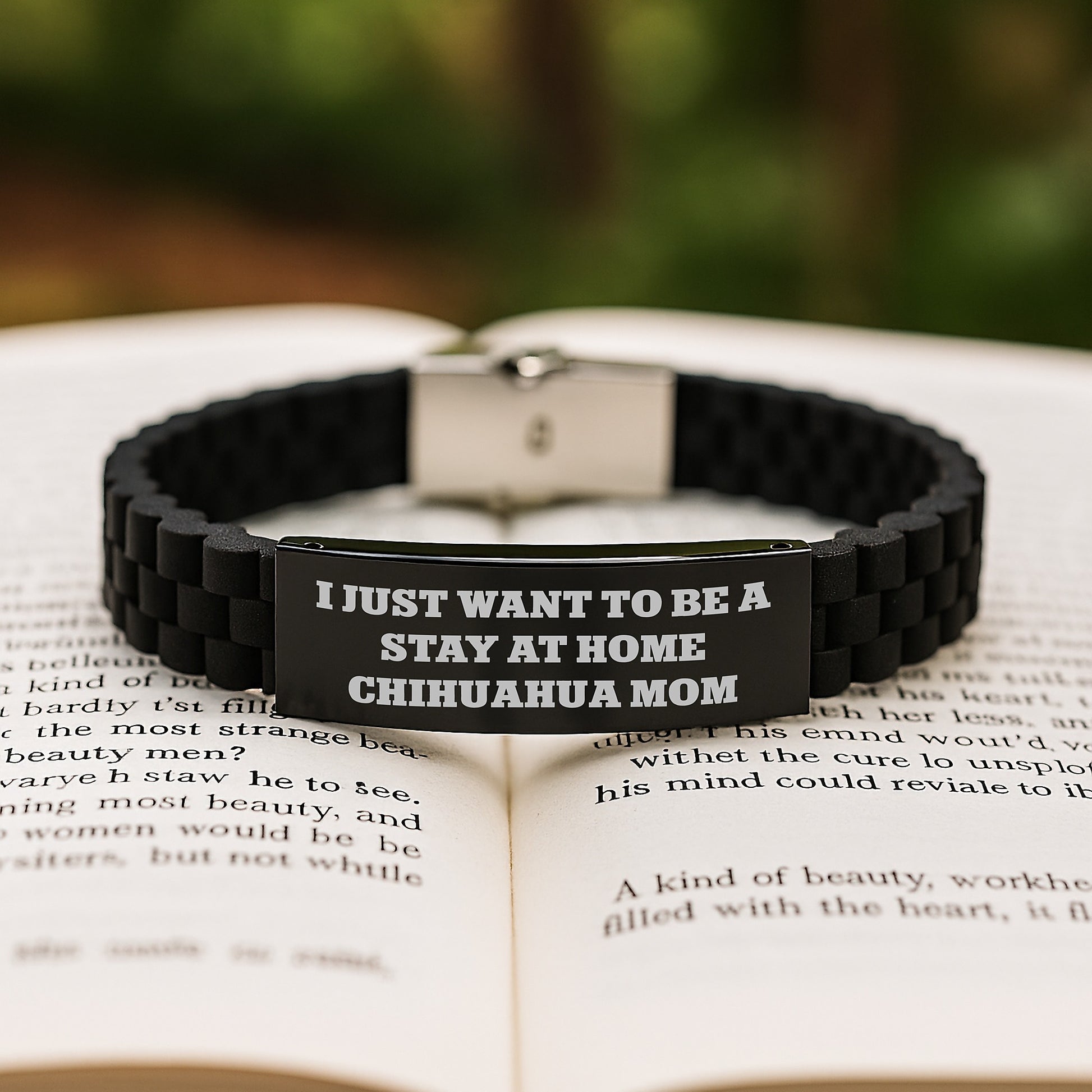 Chihuahua Dog Mom Funny Gift, Glide lock Clasp Black Stainless Steel Adjustable Birthday Present from Friends to Chihuahua Dog Lovers, I Just Want To Be A Stay At Home Chihuahua Mom - Image 2