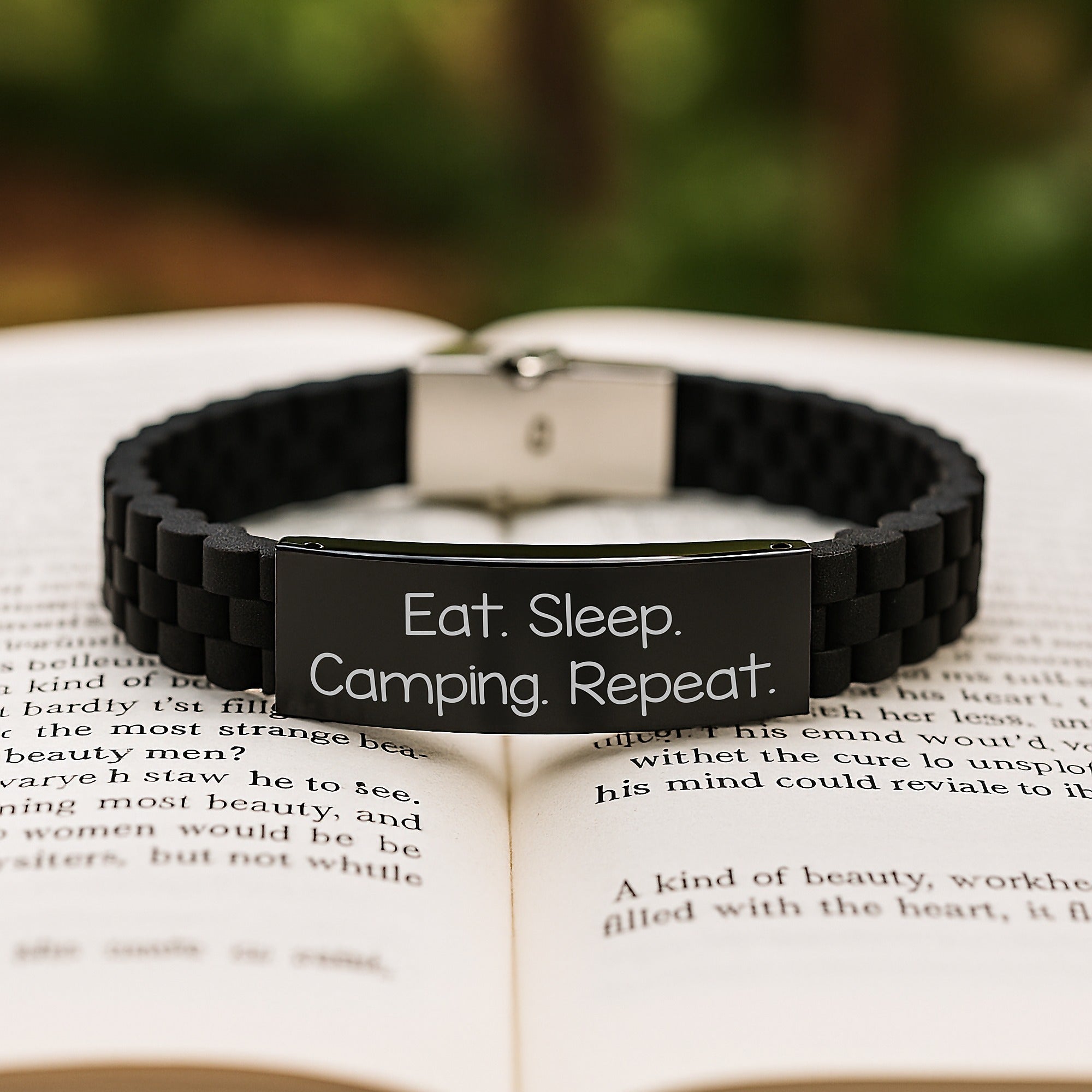 Funny Camping Gift for Him, Eat. Sleep. Camping. Repeat. Inspirational Clasp Bracelet for Men, Gifts from Dad to Son, Unique Birthday Unique Gifts - Image 2