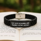 Funny Designing and Making Clothes Gifts for Men Friends from Family - Eat. Sleep. Designing And Making Clothes. Repeat. - Glide lock Clasp Bracelet for Christmas Unique Gifts