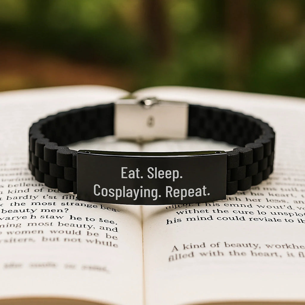 Funny Cosplaying Gifts from Friends for Graduation - Eat. Sleep. Cosplaying. Repeat. Glide lock Clasp Bracelet for Men and Women